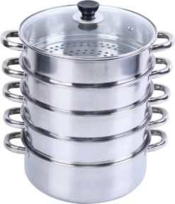 Service96 - Stoompan - 5 Lagen - Roestvrij Staal - Dikke Stoompan - Soeppan - Universele Kookpotten - Voor Inductiekookplaat, Gasfornuis - Kookgerei