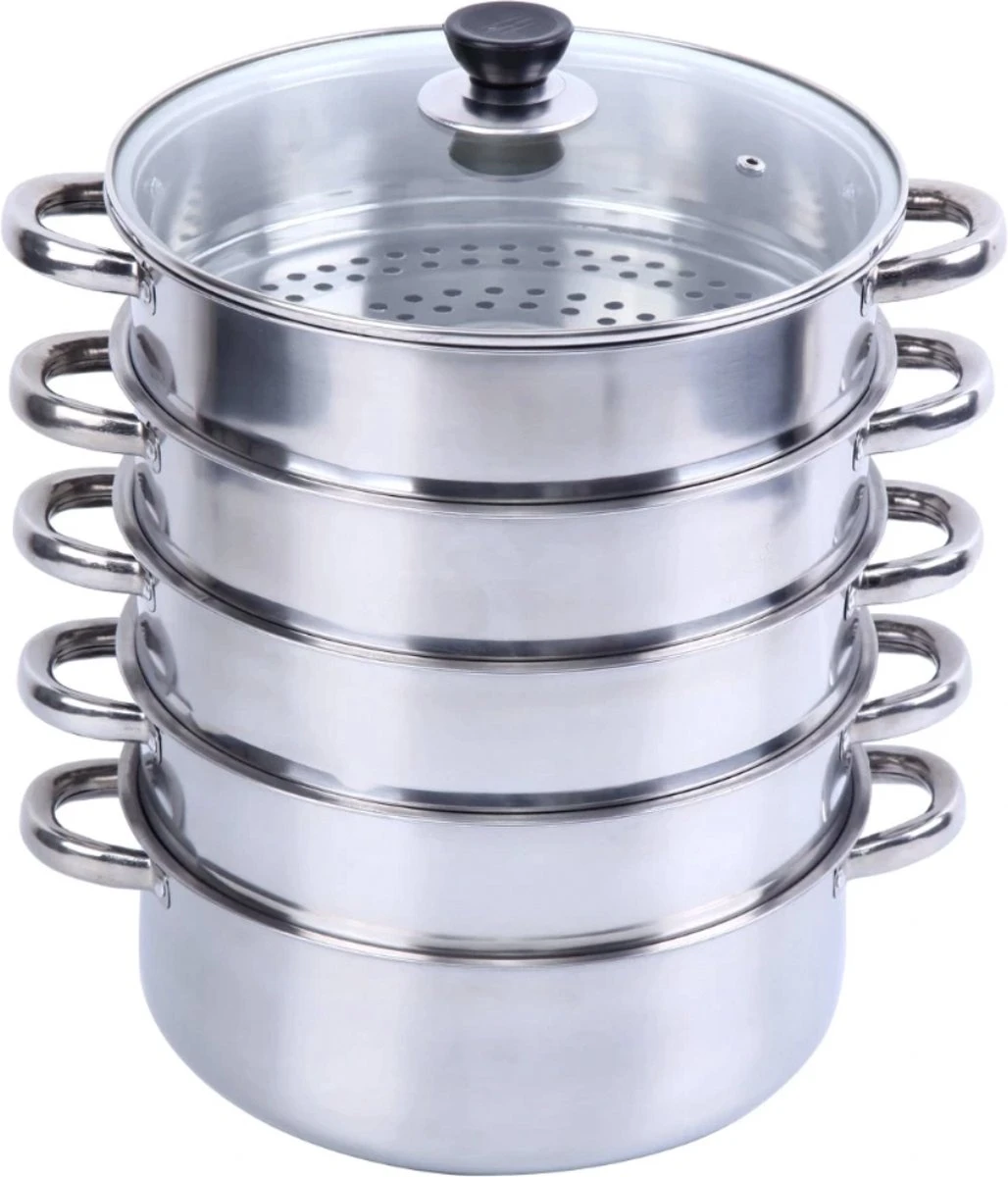 Service96 - Stoompan - 5 Lagen - Roestvrij Staal - Dikke Stoompan - Soeppan - Universele Kookpotten - Voor Inductiekookplaat, Gasfornuis - Kookgerei 1 Service96 - Stoompan - 5 Lagen - Roestvrij Staal - Dikke Stoompan - Soeppan - Universele Kookpotten - Voor Inductiekookplaat, Gasfornuis - Kookgerei