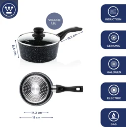 Westinghouse Steelpan Inductie - Ø 18 Cm - Zwart Marmer - Met Deksel - Sauspan -Keukenpotten Winkel 1190x1200 4