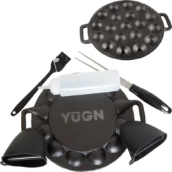 YUGN BLACK Poffertjespan Poffertjesmaker 6 Delige Set - 19 Poffertjes Incl Doseerfles Kwast Poffertjesvork Siliconen Ovenwanten - Platte Onderkant Poffertjespan Inductie Poffertjespan Elektrisch - Cadeau Tip -Keukenpotten Winkel 1198x1200 13