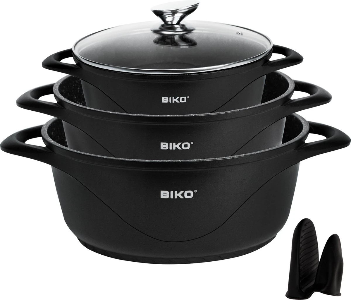 BIKO - Smile Pannen 8 Delige Pannenset - Braadpan - Zwart 1 BIKO - Smile Pannen 8 Delige Pannenset - Braadpan - Zwart