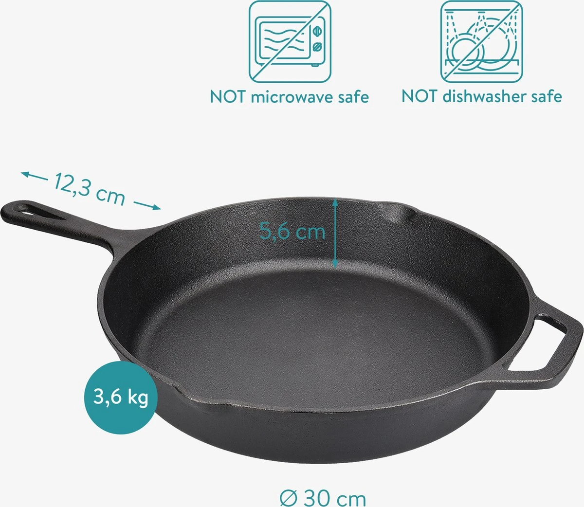 Navaris Gietijzeren Koekenpan - Braadpan Van Gietijzer - Ronde Skillet - Geschikt Voor Alle Warmtebronnen - Ø 30 Cm - Ovenbestendig Tot 260 Graden 5 Navaris Gietijzeren Koekenpan - Braadpan Van Gietijzer - Ronde Skillet - Geschikt Voor Alle Warmtebronnen - Ø 30 Cm - Ovenbestendig Tot 260 Graden - Afbeelding 5