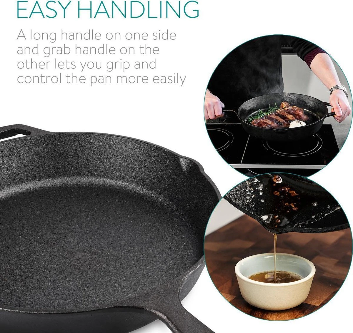 Navaris Gietijzeren Koekenpan - Braadpan Van Gietijzer - Ronde Skillet - Geschikt Voor Alle Warmtebronnen - Ø 30 Cm - Ovenbestendig Tot 260 Graden 2 Navaris Gietijzeren Koekenpan - Braadpan Van Gietijzer - Ronde Skillet - Geschikt Voor Alle Warmtebronnen - Ø 30 Cm - Ovenbestendig Tot 260 Graden - Afbeelding 2