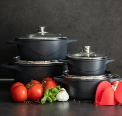 Smile 10 Delige Pannenset - Antiaanbaklaag - Vaatwasser Bestendig - Zwart -Keukenpotten Winkel 1200x1142