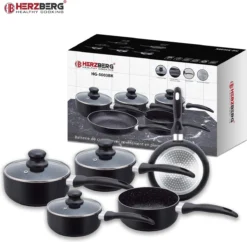 Herzberg HG-5003BK: 8 Pieces Marble Cookware Set - Black -Keukenpotten Winkel 1200x1175 3