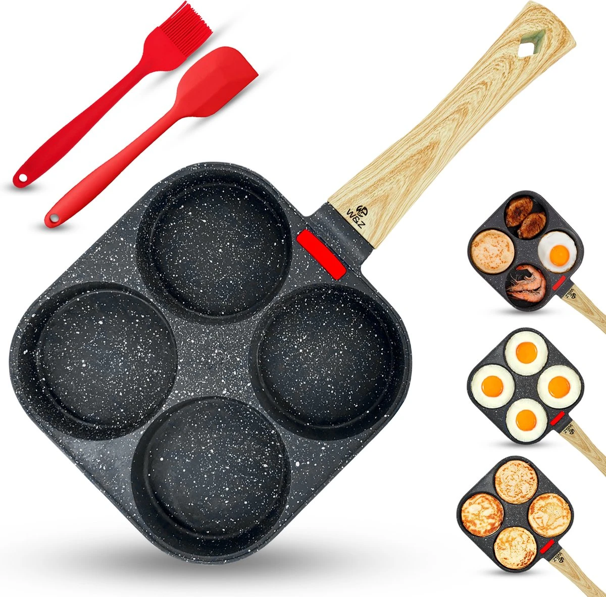 W&Z® Pannenkoekenpan Inductie - Pancake Pan - Omeletpan - Omeletmaker -Eierpan- Anti Aanbak - 4 Vakjes 1 W&Z® Pannenkoekenpan Inductie - Pancake Pan - Omeletpan - Omeletmaker -Eierpan- Anti Aanbak - 4 Vakjes