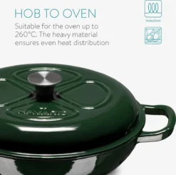 Navaris Gietijzeren Stoofpan Met Deksel- 3,5 Liter Gietijzeren Ovenschaal Van Email - Geschikt Voor Alle Warmtebronnen - Groen -Keukenpotten Winkel 1200x1189 4