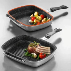 Herenthal Dubbele Grillpan - Ø 28 Cm - Koekenpan - Keramische Pan - Marmeren Coating Met Antiaanbaklaag - PFAS & PFOA Vrij - Pan - Grill - Vermindert Geur, Rook En Oliespatten - Zilver -Keukenpotten Winkel 1200x1195 9