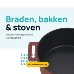 MOA Gietijzeren Braadpan - Inhoud 4,75 Liter - 26CM - Rond - Alle Warmtebronnen - Ook Voor Inductie - Gewicht 5,8 Kg - Bordeaux Rood - MC26BR -Keukenpotten Winkel 1200x1200 1083