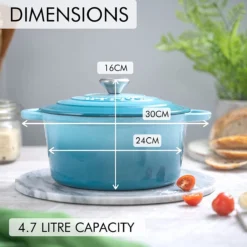 Nuovva Gietijzeren Braadpan Antiaanbaklaag Met Deksel - Sudderpan Blauw - Rond - Ø24 Cm - 4,7 Liter - 100% PFAS & PFOA Vrij - Geschikt Voor Alle Warmtebronnen - Elektrisch - Gas - Halogeen - Inductie – Keramisch -Keukenpotten Winkel 1200x1200 1094