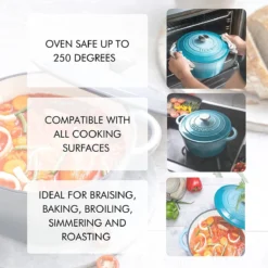 Nuovva Gietijzeren Braadpan Antiaanbaklaag Met Deksel - Sudderpan Blauw - Rond - Ø24 Cm - 4,7 Liter - 100% PFAS & PFOA Vrij - Geschikt Voor Alle Warmtebronnen - Elektrisch - Gas - Halogeen - Inductie – Keramisch -Keukenpotten Winkel 1200x1200 1095