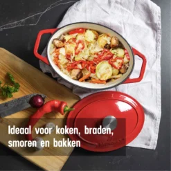Daumonet Bocuse Rouge Gietijzeren Braadpan - Sudderpan Kersen Rood - Ovaal - Ø 29 Cm - 3 Liter - PFAS & PFOA Vrij - Emaille - Geschikt Voor Alle Warmtebronnen - Elektrisch - Gas - Halogeen - Inductie - Keramisch - Vaatwasserbestendig -Keukenpotten Winkel 1200x1200 1140