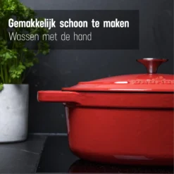 Daumonet Bocuse Rouge Gietijzeren Braadpan - Sudderpan Kersen Rood - Ovaal - Ø 29 Cm - 3 Liter - PFAS & PFOA Vrij - Emaille - Geschikt Voor Alle Warmtebronnen - Elektrisch - Gas - Halogeen - Inductie - Keramisch - Vaatwasserbestendig -Keukenpotten Winkel 1200x1200 1141