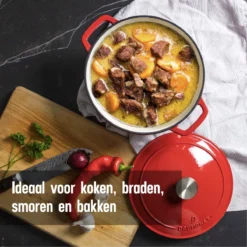 Daumonet Carême Rouge Gietijzeren Braadpan - Sudderpan Kersen Rood - Rond - Ø26 Cm - 4,4 Liter - PFAS & PFOA Vrij - Emaille - Geschikt Voor Alle Warmtebronnen - Elektrisch - Gas - Halogeen - Inductie - Keramisch - Vaatwasserbestendig 13 Daumonet Carême Rouge Gietijzeren Braadpan - Sudderpan Kersen Rood - Rond - Ø26 Cm - 4,4 Liter - PFAS & PFOA Vrij - Emaille - Geschikt Voor Alle Warmtebronnen - Elektrisch - Gas - Halogeen - Inductie - Keramisch - Vaatwasserbestendig -Keukenpotten Winkel 1200x1200 1159