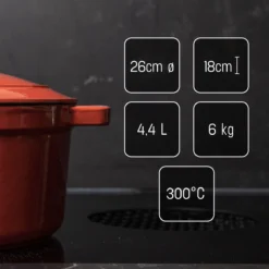 Daumonet Carême Rouge Gietijzeren Braadpan - Sudderpan Kersen Rood - Rond - Ø26 Cm - 4,4 Liter - PFAS & PFOA Vrij - Emaille - Geschikt Voor Alle Warmtebronnen - Elektrisch - Gas - Halogeen - Inductie - Keramisch - Vaatwasserbestendig 16 Daumonet Carême Rouge Gietijzeren Braadpan - Sudderpan Kersen Rood - Rond - Ø26 Cm - 4,4 Liter - PFAS & PFOA Vrij - Emaille - Geschikt Voor Alle Warmtebronnen - Elektrisch - Gas - Halogeen - Inductie - Keramisch - Vaatwasserbestendig -Keukenpotten Winkel 1200x1200 1162