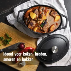 Gietijzeren Braadpan - Sudderpan Zwart Van Daumonet - Ovaal - Ø 29 Cm - 3 Liter - 100% PFAS & PFOA Vrij - Emaille - Geschikt Voor Alle Warmtebronnen - Elektrisch - Gas - Halogeen - Inductie - Keramisch - Vaatwasserbestendig -Keukenpotten Winkel 1200x1200 1170