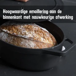 Gietijzeren Braadpan - Sudderpan Zwart Van Daumonet - Ovaal - Ø 29 Cm - 3 Liter - 100% PFAS & PFOA Vrij - Emaille - Geschikt Voor Alle Warmtebronnen - Elektrisch - Gas - Halogeen - Inductie - Keramisch - Vaatwasserbestendig -Keukenpotten Winkel 1200x1200 1174
