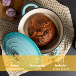 Chefarone Gietijzeren Pan - Braadpan Inclusief Deksel - Geschikt Voor Alle Warmtebronnen - Geëmailleerd Blauw -Keukenpotten Winkel 1200x1200 1191