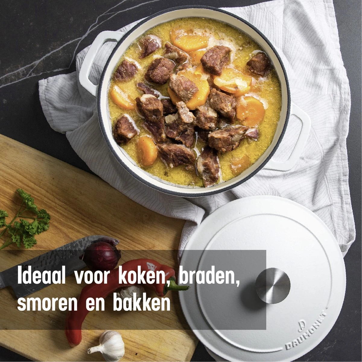 Daumonet Carême Blanc Gietijzeren Braadpan - Sudderpan Wit - Rond - Ø 26 Cm - 4,4 Liter - 100% PFAS & PFOA Vrij - Emaille - Geschikt Voor Alle Warmtebronnen - Elektrisch - Gas - Halogeen - Inductie - Keramisch - Vaatwasserbestendig 4 Daumonet Carême Blanc Gietijzeren Braadpan - Sudderpan Wit - Rond - Ø 26 Cm - 4,4 Liter - 100% PFAS & PFOA Vrij - Emaille - Geschikt Voor Alle Warmtebronnen - Elektrisch - Gas - Halogeen - Inductie - Keramisch - Vaatwasserbestendig - Afbeelding 4