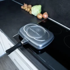 Herenthal Dubbele Grillpan - Ø 28 Cm - Koekenpan - Keramische Pan - Marmeren Coating Met Antiaanbaklaag - PFAS & PFOA Vrij - Pan - Grill - Vermindert Geur, Rook En Oliespatten - Zilver -Keukenpotten Winkel 1200x1200 1269