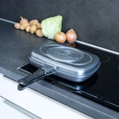 Herenthal Dubbele Grillpan - Ø 28 Cm - Koekenpan - Keramische Pan - Marmeren Coating Met Antiaanbaklaag - PFAS & PFOA Vrij - Pan - Grill - Vermindert Geur, Rook En Oliespatten - Zilver -Keukenpotten Winkel 1200x1200 1270