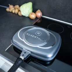 Herenthal Dubbele Grillpan - Ø 28 Cm - Koekenpan - Keramische Pan - Marmeren Coating Met Antiaanbaklaag - PFAS & PFOA Vrij - Pan - Grill - Vermindert Geur, Rook En Oliespatten - Zilver -Keukenpotten Winkel 1200x1200 1271
