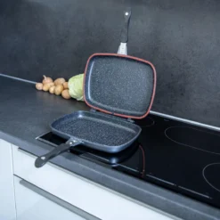 Herenthal Dubbele Grillpan - Ø 28 Cm - Koekenpan - Keramische Pan - Marmeren Coating Met Antiaanbaklaag - PFAS & PFOA Vrij - Pan - Grill - Vermindert Geur, Rook En Oliespatten - Zilver -Keukenpotten Winkel 1200x1200 1272