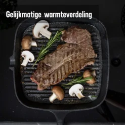 Daumonet Auguste Noir Gietijzeren Grillpan - Steakpan Zwart - PFAS & PFOA Vrij - Vierkant Met Schenktuit - 23,5 Cm - 2 Liter - Emaille - Alle Warmtebronnen - Elektrisch - Gas - Halogeen - Inductie - Keramisch -Keukenpotten Winkel 1200x1200 1302