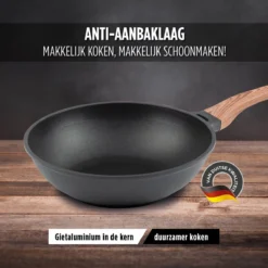 Rosmarino Black Line - Wokpan - Ø30cm - 100% PFAS & PFOA Vrij - Gegoten Aluminium - Non-stick Minerale Coating - Ergonomische Handgreep - Geschikt Voor Alle Warmtebronnen & Vaatwasser -Keukenpotten Winkel 1200x1200 333