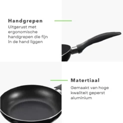 Cheqo® PRO 3-Delige Koekenpannenset - Koekenpan Set - Pannenset - Geperst Aluminium - Geschikt Voor Gas, Elektrisch, Keramisch, Halogeen Koken -Keukenpotten Winkel 1200x1200 442