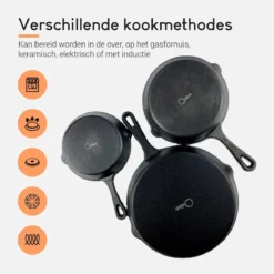 Ocina Gietijzeren Pan – Set Van 3 Stuks – ø25cm, ø19.5cm En ø16cm - Skillet - Koekenpan – Hapjespan – Koekenpan Inductie – Koekenpannenset - Gietijzeren Pan Bbq - Gietijzer - Incl. Receptenboek -Keukenpotten Winkel 1200x1200 489