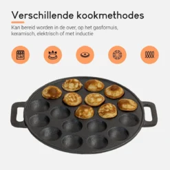 Ocina Poffertjespan– 19 Poffertjes – Poffertjesmaker – Poffertjespan Inductie – Poffertjespan Electrisch – Gietijzeren Pan – Inclusief Warmtebestendige Handvaten– Gratis Receptenboek -Keukenpotten Winkel 1200x1200 743