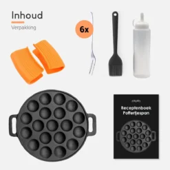 Ocina Poffertjespan – Combo Pack – 19 Poffertjes – Poffertjesmaker – Poffertjespan Inductie – Poffertjespan Electrisch – Gietijzeren Pan - Inclusief Doseerfles, Handvaten, 6x Poffertjesvorken En Invetkwast – Gratis Receptenboek -Keukenpotten Winkel 1200x1200 779