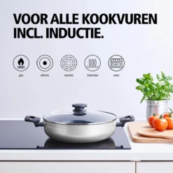 BRABANTIA INDU+ Hapjespan - Keramische Antiaanbaklaag - Met Deksel - Ø 28 Cm - Inductie - Pfas Vrij -Keukenpotten Winkel 1200x1200 998