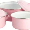 Lite-Body Pannenset - 3-delig - 2 Kookpannen & 1 Steelpan - Emaille - Serafijn Roze