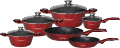 Luxe 10-delige Koekenpannenset - Inductie - Voor Alle Warmtebronnen - Met Glazen Deksels - Rood