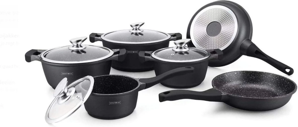 Royalty Line Pannenset - Marmer Coating - Matt Zwart 1 Royalty Line Pannenset - Marmer Coating - Matt Zwart