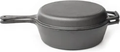 Nuovva 2-in-1 Gietijzeren Steelpan En Braadpan Of Grillplaat Met Dubbel Functie Koekenpan Deksel - 3 Liter - 26cm