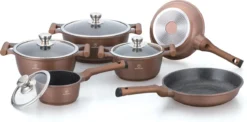 Herenthal Inductie Pannenset- Luxe 10-delige Koekenpannenset - Voor Alle Warmtebronnen - Met Glazen Deksels - Koper