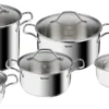 Tefal Intuition Pannenset 5-Pannen Kookset - Steelpan Ø 16 Cm, Kookpan 18/20/24 Cm, Soeppan 22 Cm - Zilver