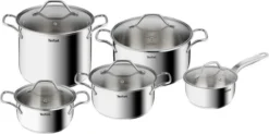 Tefal Intuition Pannenset 5-Pannen Kookset - Steelpan Ø 16 Cm, Kookpan 18/20/24 Cm, Soeppan 22 Cm - Zilver