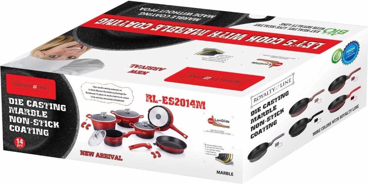 Royalty Line - Set Lot 14-delige Pannenset Inductie - Glazen Deksel - Met Afneembare Handgreep - Marmeren Interieur -PFAS-vrij - Roze Kleur 3 Royalty Line - Set Lot 14-delige Pannenset Inductie - Glazen Deksel - Met Afneembare Handgreep - Marmeren Interieur -PFAS-vrij - Roze Kleur - Afbeelding 3