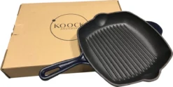 Koock Amsterdam® Grillpan - Geëmailleerd Gietijzer - Geschikt Voor Alle Warmtebronnen - Mat Blauw -Keukenpotten Winkel 1200x602 2