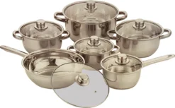 KooKKunst Holland RVS Pannenset 12 Delig Inductie - Inclusief Deksels - Ø 16, 16, 18, 20, 24 & 24 Cm