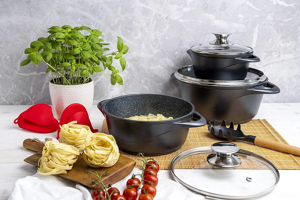 Smile - 8 Delige Pannenset - Antiaanbaklaag - Vaatwasser Bestendig - Geschikt Voor Iedere Kookplaat - MGK-18 - Zwart 6 Smile - 8 Delige Pannenset - Antiaanbaklaag - Vaatwasser Bestendig - Geschikt Voor Iedere Kookplaat - MGK-18 - Zwart - Afbeelding 6