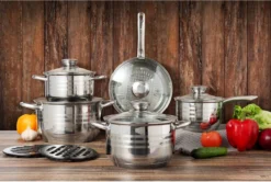 Swiss - Pannenset Inductie 12-delig - Glazen Deksel - RVS Pan / Steelpan / Koekenpan - PFAS-vrij -Keukenpotten Winkel 1200x805 1