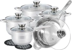 Pannenset 13 Delig - RVS - Pan / Steelpan / Koekenpan - Met Glazen Deksels - Inductie - PFAS-vrij