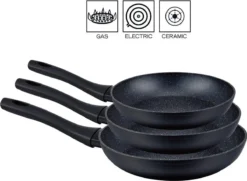 Royal Swiss 3-delige Set Van Koekenpannen Met Anti-aanbaklaag - Zwart