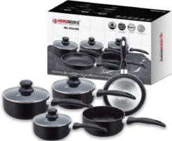 Herzberg HG-5003BK: 8 Pieces Marble Cookware Set - Black -Keukenpotten Winkel 1200x987 1