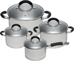 Sola Pannenset Venice - 4 Delig - Ø 16,16,18,20 Cm - Zilver - RVS - Sandwichbodem